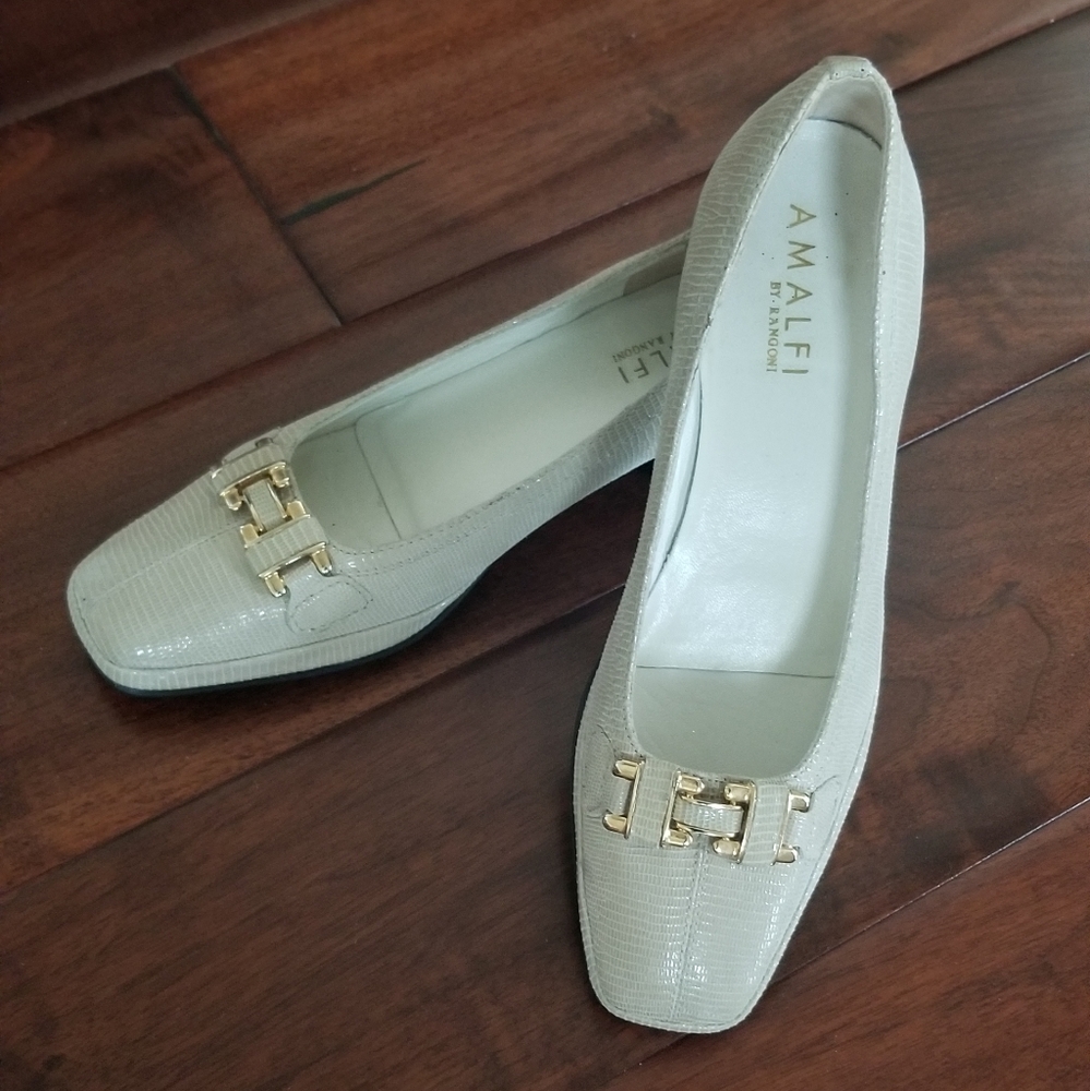 AMALFI by RANGONI "Mosa" Beige Snakeskin Print Italian Leather Pump- Size 6 - Picture 8 of 8